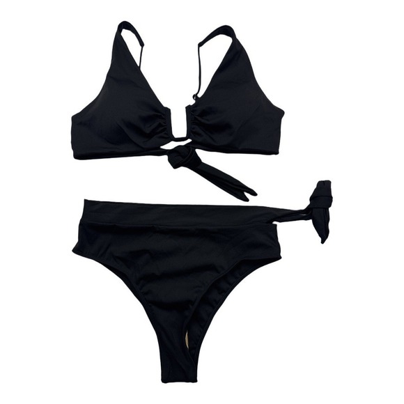 Women's Two-piece Bikini Set Triangle‎ Padded Tie Back Top High Cut Bralette LG - Picture 1 of 7